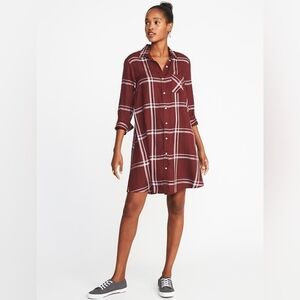Old Navy Burgundy Plaid Swing Shirt Dress XL Tall Fall XLT
